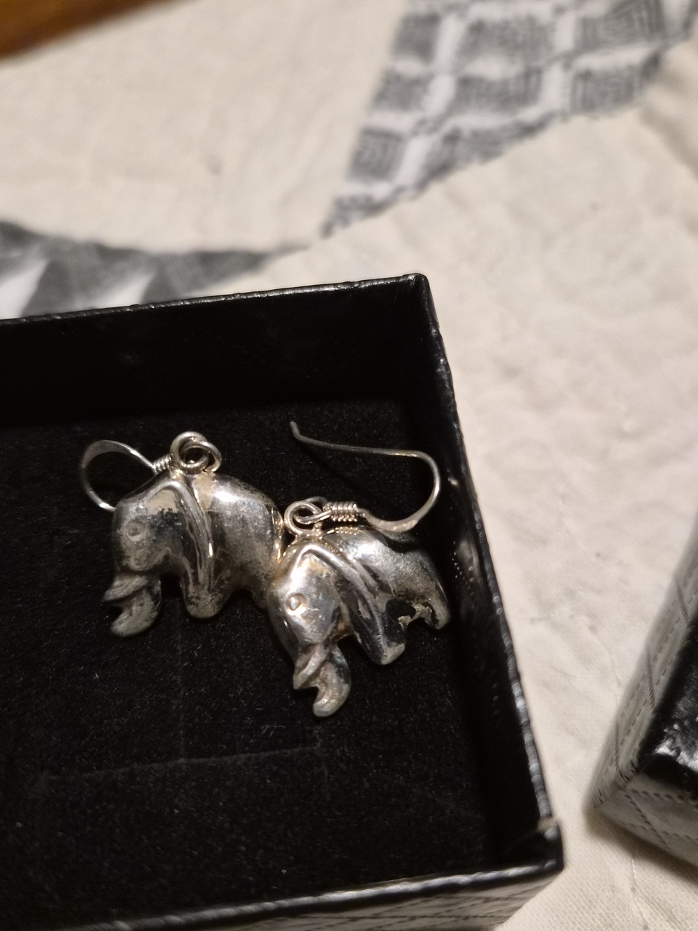 Sterling Silver 925 3D Elephant Drop Earrings - Silver